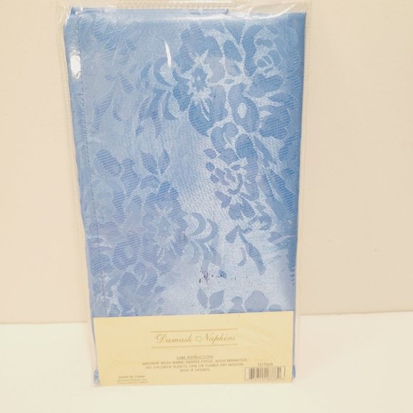 NEW Damask Polyester Blue Floral 2pc Napkin Set - Picture 3 of 4